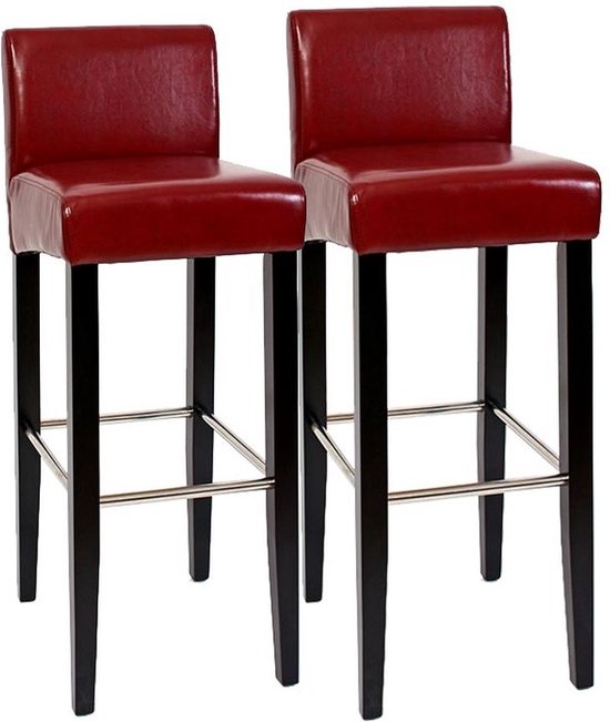 Set van 2 barkrukken, barkruk N25, leer, 102x44x37 cm ~ rood