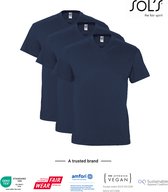 3 Pack SOLS V-hals, Heren T-Shirt 100% katoen V-hals, Donker Blauw, Maat L