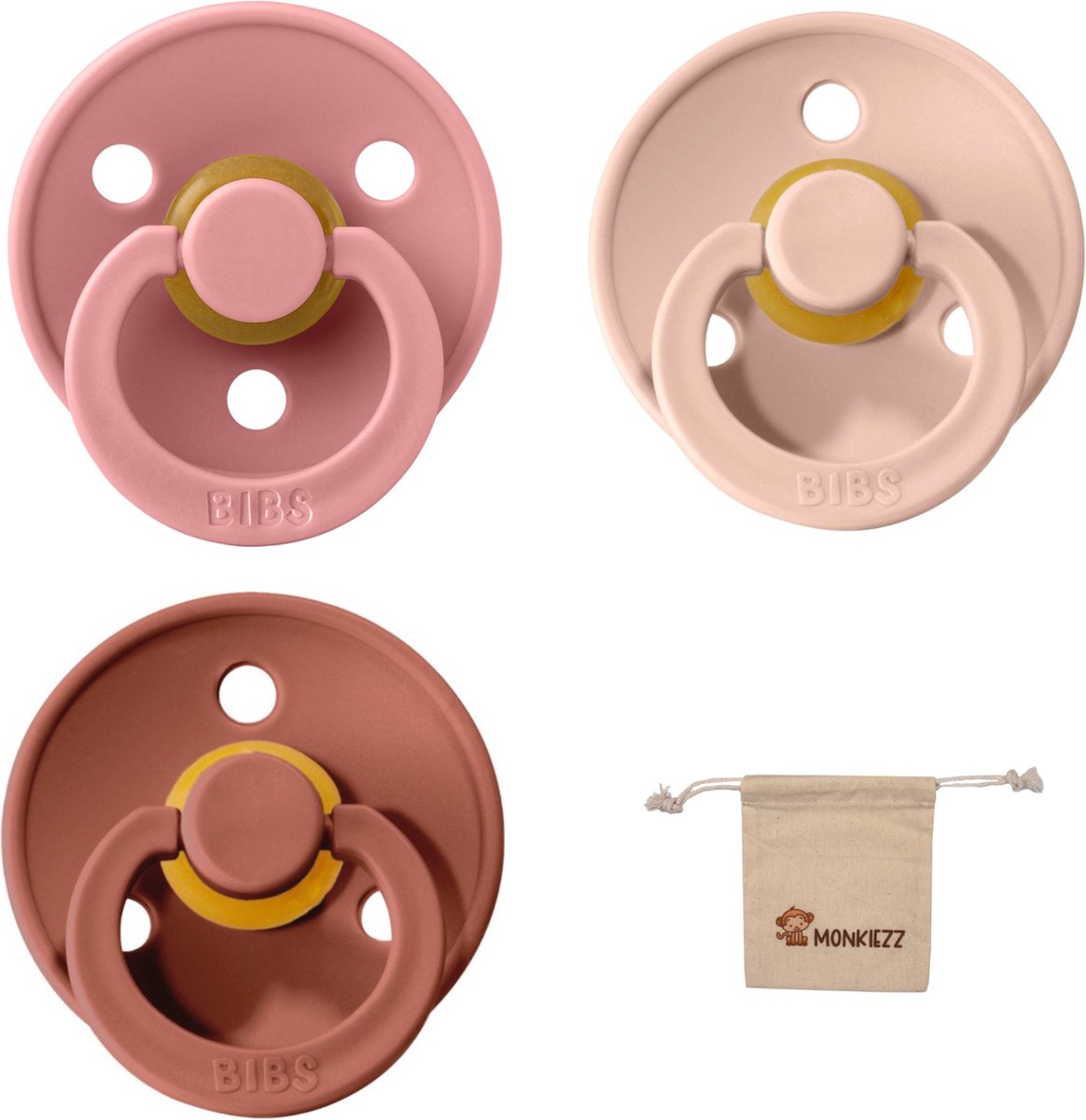 Goedkoopste Bibs fopspeen - maat 2 6-18 maanden - 3 stuks – Dusty Pink - Blush - Woodchuck Monkiezz speenzakje
