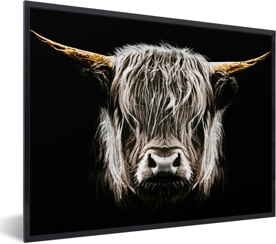 Tableau rond - Highlander écossais - Animaux - Brun - Vache - Noir