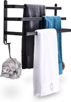 Exul® Luxe 3 Laags Handdoekrek - Zelfklevend of boren - Zwart - Badkamer - Handdoekenrek - Handdoekhouder - 60x14x25cm