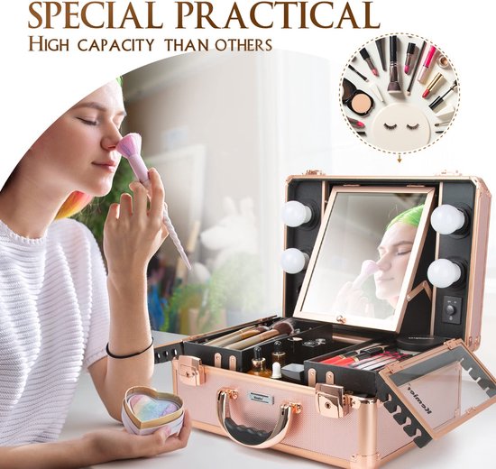 Trousse de maquillage avec lumières et miroir, mallette de