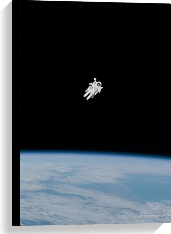 Canvas - Astronaut Vliegend in Heelal Rondom Aarde - 40x60 cm Foto op Canvas Schilderij (Wanddecoratie op Canvas)