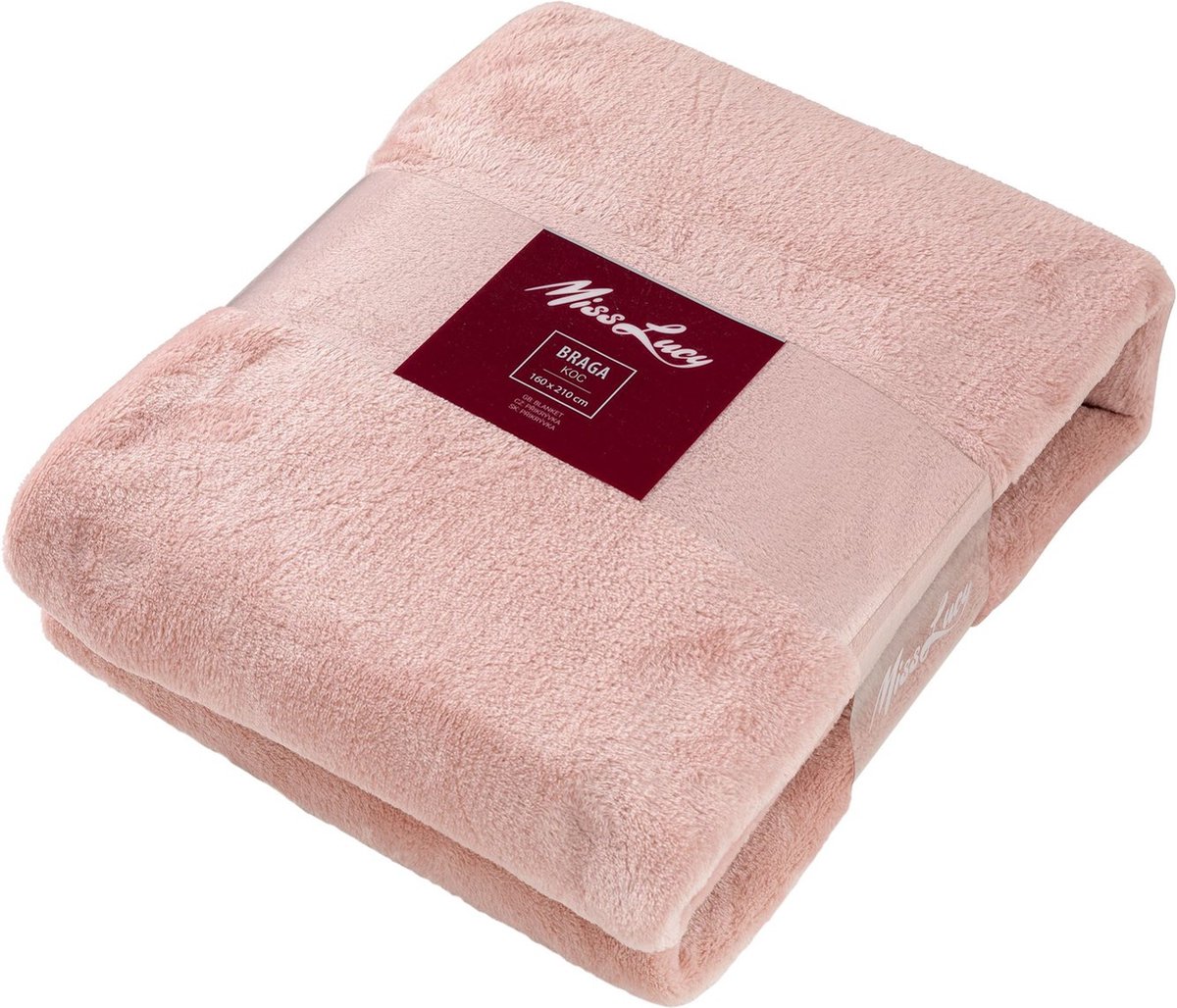 Miss Lucy Braga plaid/woondeken effen roze 160 x 210 cm - Deken - Woonaccessoire - Fluweel zacht