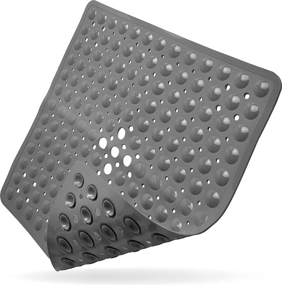 ADOV Douchemat, 53x53cm Antislip Huidvriendelijk Badmat met Zuignappen, Schimmelbestendig Badkamermat met Afvoergaten, Machinewasbaar Antibacteriële Rubberen Douchematten voor Kinderen Ouderen - Blauw