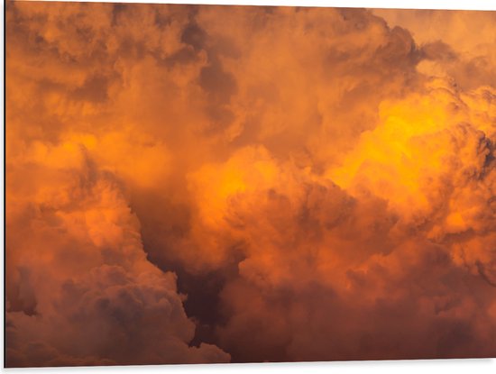 Dibond - Oranje Gloed van Zon over de Wolken - 80x60 cm Foto op Aluminium (Met Ophangsysteem)