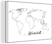Canvas Wereldkaart - 60x40 - Wanddecoratie Wereldkaart - Simpel - Quote - Kinderen - Jongens - Meisjes