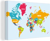 Canvas Schilderij Wereldkaart - Kleuren - Aarde - Canvasdoek - 150x100 - Wanddecoratie