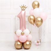 Ensemble de Ballons 1 an - Anniversaire 1 an - Couleur : rose/ or - Décoration 1er anniversaire - Fête d'anniversaire - Bébé 1er anniversaire - Anniversaire fille - Balloon numéro 1 en aluminium - Kroon dorée - Embellissement -