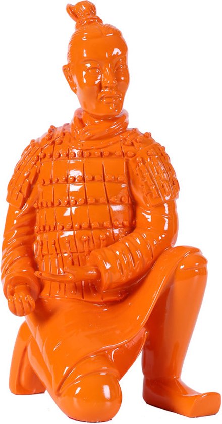 Fine Asianliving Terracotta Beeld Knielende Boogschutter Oranje B17xD15xH32cm