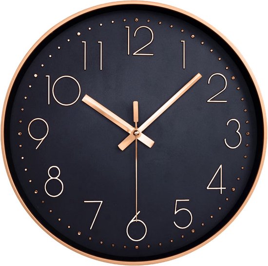 LIVILO - Horloge de cuisine - Horloge murale 30 cm - Horloge silencieuse - Petite horloge - Zwart avec rosé