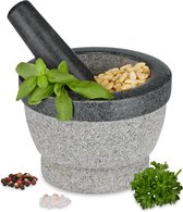 Mortier Relaxdays avec pilon - granit - 14 cm - pierre de mortier - comptoir - cuisine