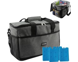 Rockerz Koeltas - 4 laags geïsoleerde grote Koeltas - Incl. 4 koelelementen - 30 liter - Lunchtas - Picknicktas - Capaciteit voor 48x 33 cl blikken of 24x 33 cl flesjes - Slijtvast en duurzaam materiaal - Waterdicht en vuilafstotend - kleur: Grijs