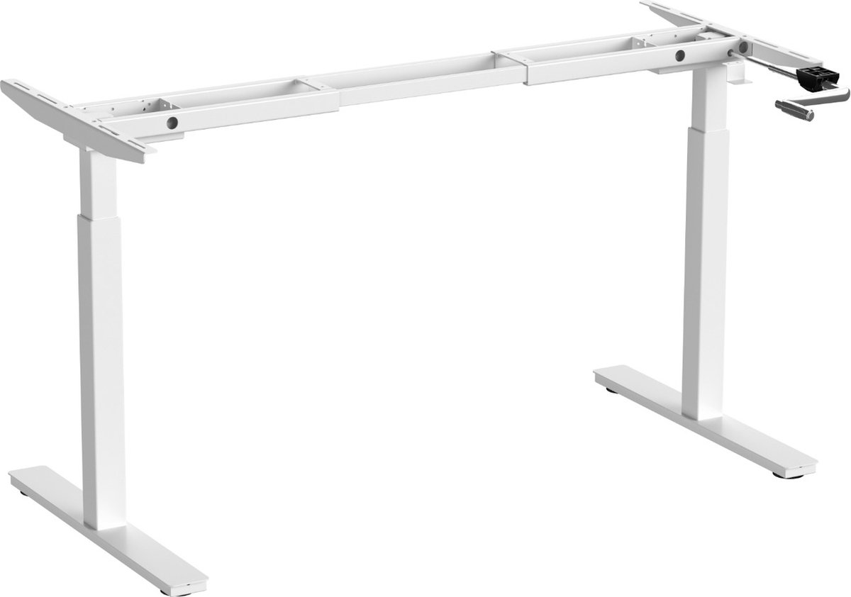 Handverstelbaar zit / sta model van 69 – 113 cm in wit zonder bureaublad. Ideaal om uw eigen bureaublad te gebruiken. Geschikt voor bladen van 120 – 200 cm.