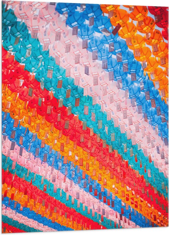 Vlag - Rijen Lampions in Verschillende Kleuren - 70x105 cm Foto op Polyester Vlag