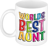 Bellatio Decorations Cadeau mok / beker - Worlds Best Aunt - regenboog - 300 ml - voor tante