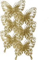 Decoris Kerstboom decoratie vlinders op clip - 6x - goud - 13 cm