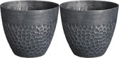 Mica Decorations Plantenpot Bravo - 2x - kunststof - buiten/binnen - zwart - D30 x H26 cm