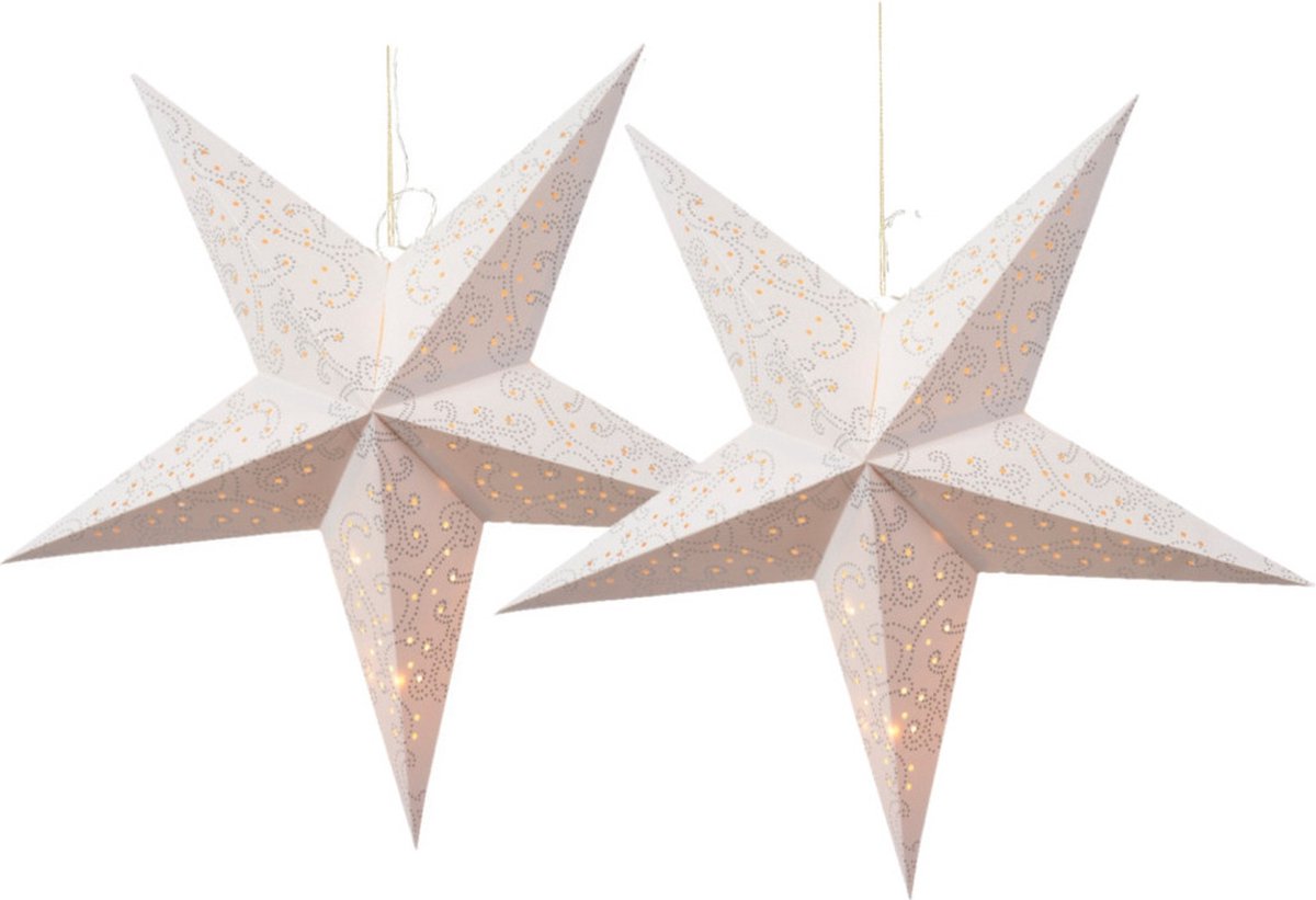 Decoris verlichte kerstster - 2x - wit - 60 cm - papier -