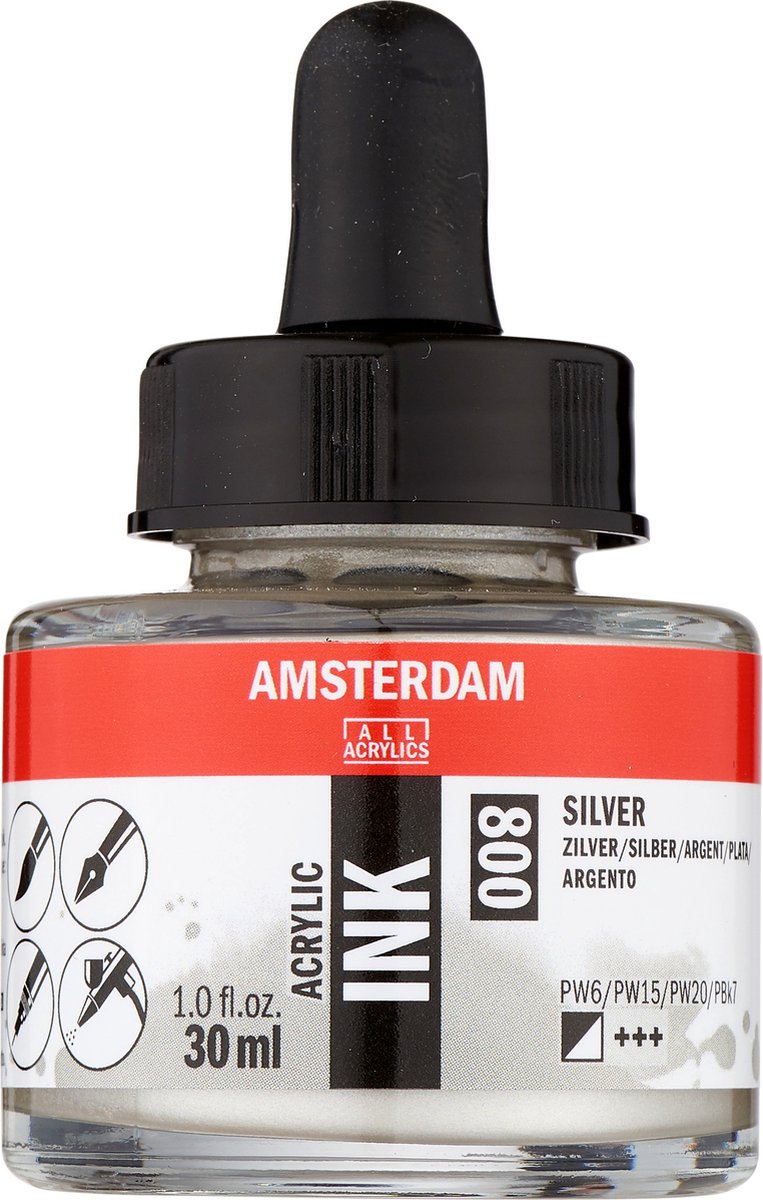Amsterdam Acrylic Inkt Fles 30 ml Zilver 800