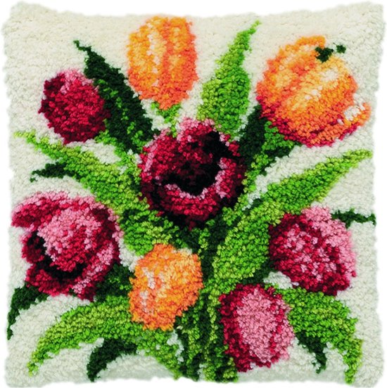 Pako Smyrna knoop kussen borduurpakket - Hollandse Tulpen - geprint stramien - 013.314 - DIY kit