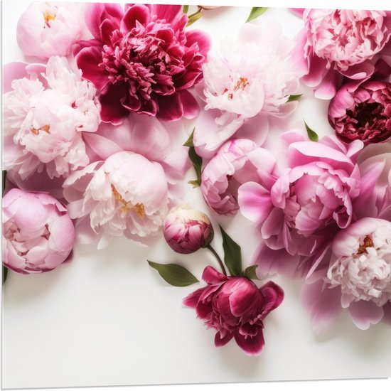 Acrylglas - Mix van Roze Bloemen op Witte Achtergrond - 80x80 cm Foto op Acrylglas (Met Ophangsysteem)