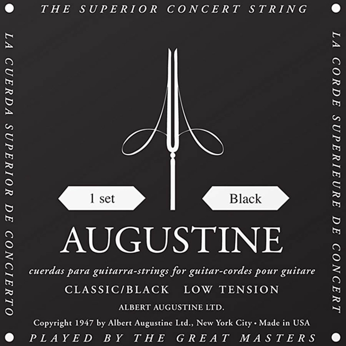 Augustine AU-CLBK Black snaren set classic, regular tension trebles & light tension basses