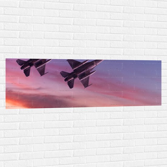 Muursticker - Opstijgende Straaljagers in Multikleurige Lucht - 150x50 cm Foto op Muursticker