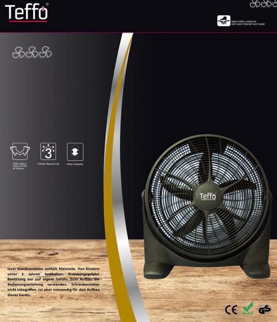 Ventilateur de sol Teffo - ventilateur turbo - silencieux - noir - petit |  bol.com