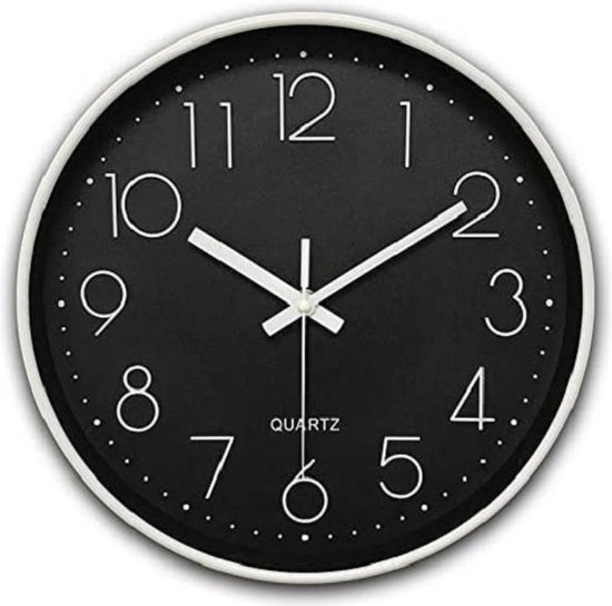 LIVILO - Horloge de cuisine - Horloge murale 30 cm - Horloge silencieuse - Petite horloge - Zwart avec blanc