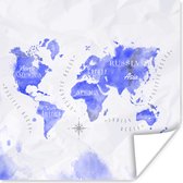 Poster Wereldkaart - Abstract - Waterverf - 100x100 cm XXL