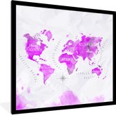 Fotolijst incl. Poster - Wereldkaart - Roze - Abstract - 40x40 cm - Posterlijst