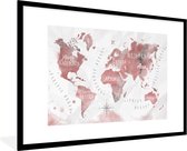 Fotolijst incl. Poster - Wereldkaart - Verf - Roze - 90x60 cm - Posterlijst