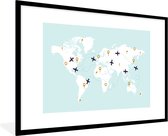 Affiche avec cadre Carte du Wereldkaart - Avion - Simple - 90x60 cm