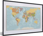 Fotolijst incl. Poster - Wereldkaart - Kleuren - Atlas - 60x40 cm - Posterlijst