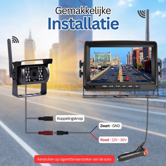 Achteruitrijcamera met Dashcam Set Draadloos - 7" Scherm - 18LED Nachtzicht 15m - IP67 Waterdicht - 2 Camera’s - Geschikt voor Auto/ Camper / Caravan / Vrachtwagen / Landbouw / Boot / Tractor van Tectectec — afbeelding 3