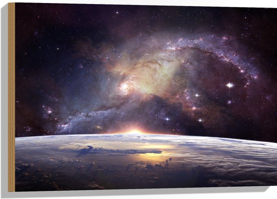 Hout - Galaxy Lucht vanaf Planeet - 75x50 cm - 9 mm dik - Foto op Hout (Met Ophangsysteem)
