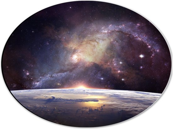 Dibond Ovaal - Galaxy Lucht vanaf Planeet - 40x30 cm Foto op Ovaal (Met Ophangsysteem)