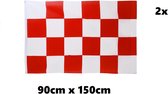 2x Luxe Vlag rood/wit geblokt 90cm x 150cm - Festival Brabant thema feest party vlaggen
