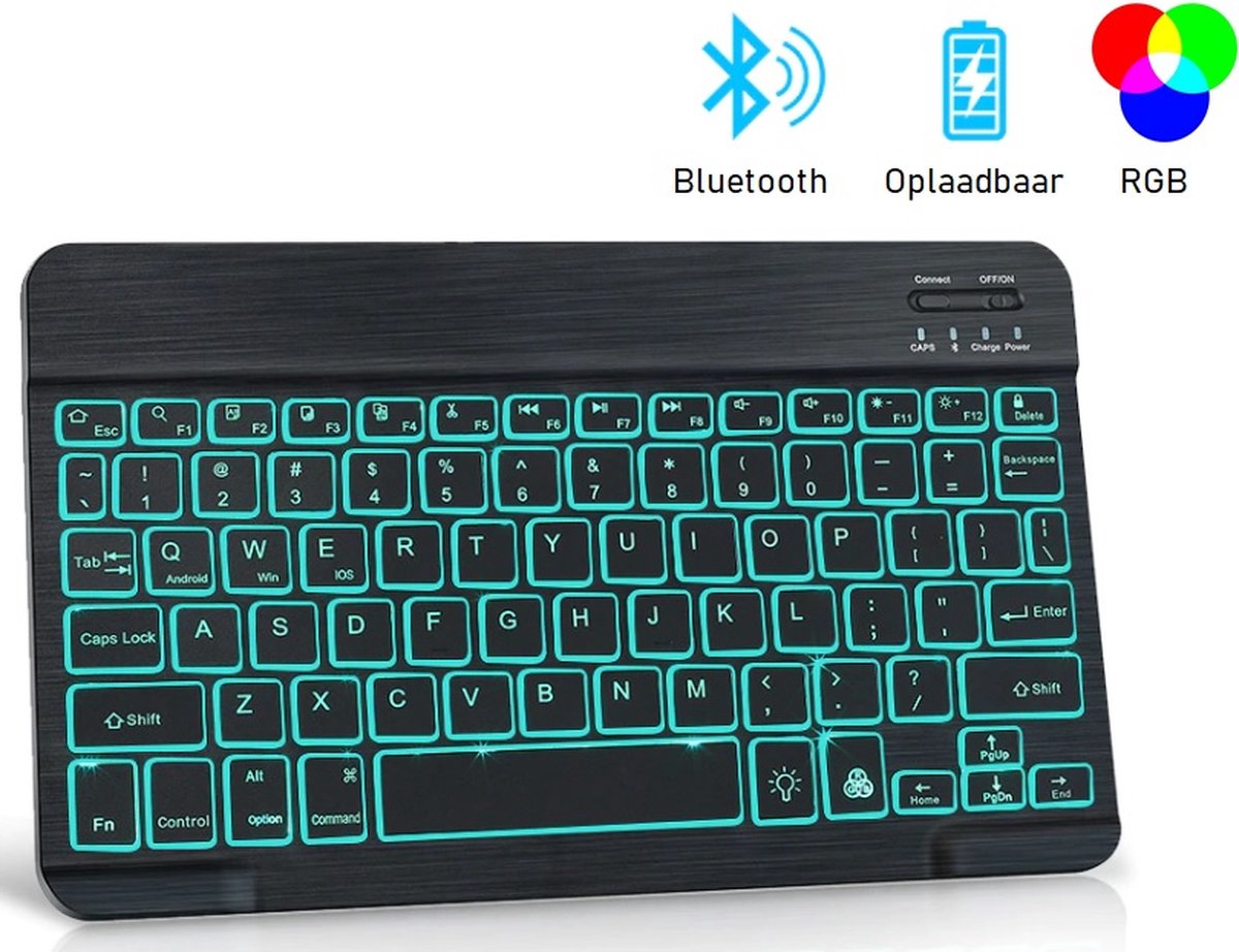 Draadloos toetsenbord - RGB verlichting - Bluetooth 3.0 - iOS, Windows & Android - Stille knoppen - Licht gewicht - QWERTY - Geschikt voor o.a. Tablet, PC, Laptop, Samsung, Ipad, HP, Dell en Apple