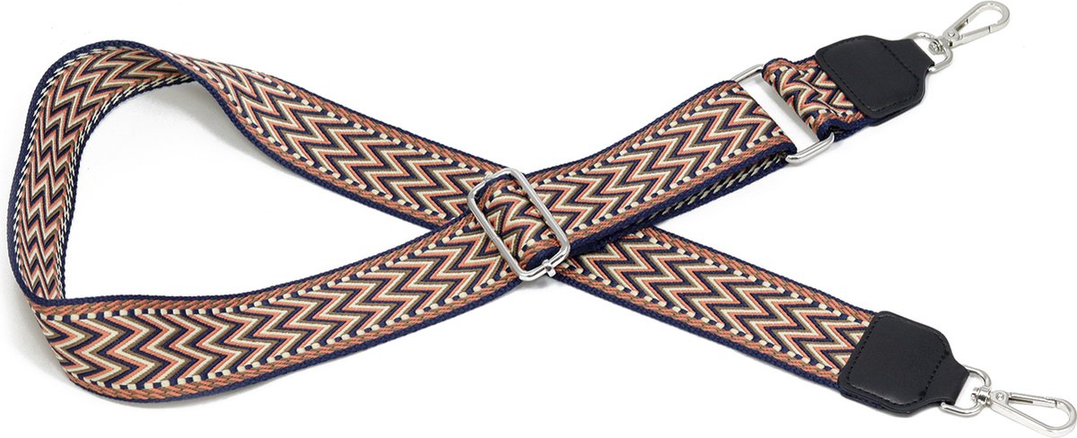 Verstelbare tassenband zigzag print - donkerblauw, oranje, beige - schouderband voor tas - bag strap met geweven dessin - 5 cm - SIT0322 STUDIO Ivana