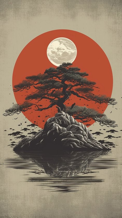 Sfeer Poster - Bonsai - Rising Sun - Geschikt om in te lijsten