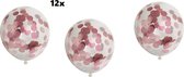 12x Confetti ballonnen Rosegoud - papier confetti - Festival thema feest ballon verjaardag