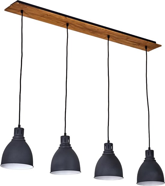 Labe Moderne Rechthoekige zwarte Hanglamp 4-lichtbronnen - Ronde interieur plafondlamp - eetkamer, keuken, slaapkamer, woonkamer - Langwerpig, rond e27 lichtbronnen