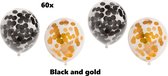 60x Confetti ballonnen Black and gold - papier confetti - Zwart en goud Festival thema feest ballon verjaardag