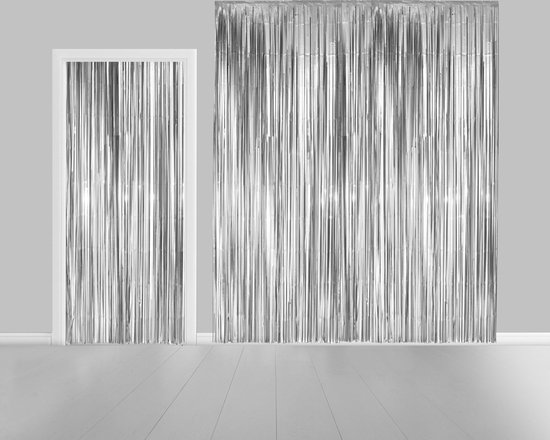 Folie gordijn metallic 2,4 meter x 1 meter zilver - VLAMVERTRAGEND - festival themafeest huwelijk gala disco glitter and glamour wanddeco