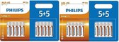 20 piles Philips Longlife AAA (2x 5+5 blister)