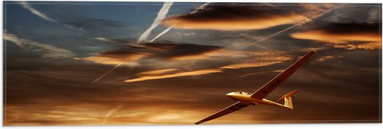 Vlag - Wit Zweefvliegtuig Vliegend tijdens Zonsondergang - 60x20 cm Foto op Polyester Vlag