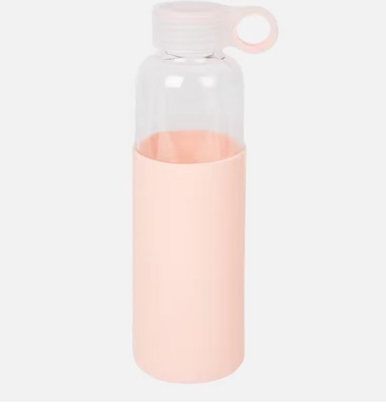 Wessper drinkfles van glas met siliconen hoes, borosilicaatglas fles met tijdsaanduiding 500 ml, sportfles Ideaal voor fitness, school, sport, kinderen - Roze