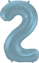 Folat - Folieballon Cijfer 2 Blauw Pastel Metallic Mat - 86 cm